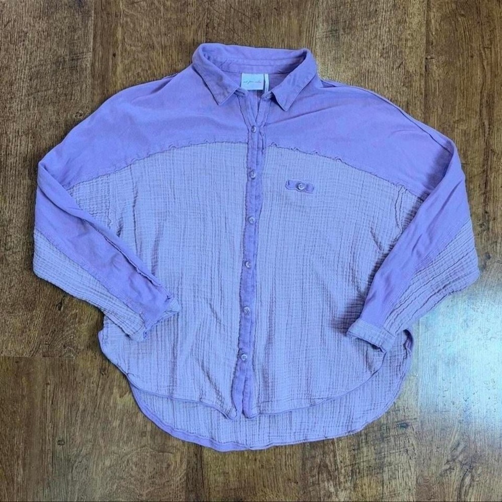 Slouchy Coastal Boho Patchwork Purple Raw Seam Button Down M